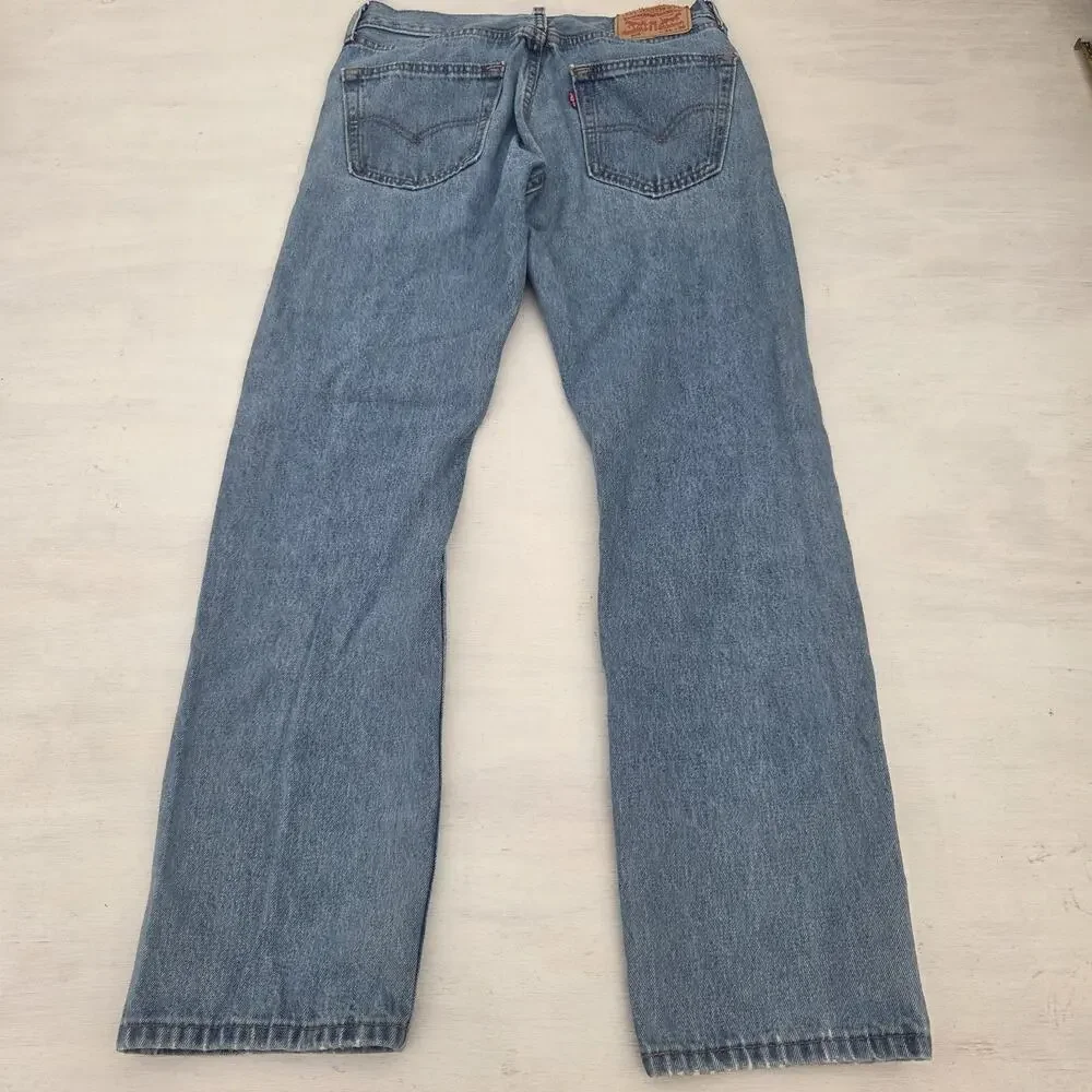Levis 505 Jeans Mens 31x30 Blue Straight Leg Medium Wash Denim Pants Distressed